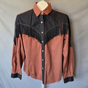 Vintage '90's ROUGHRIDER by Circle T Western Shirt w/ Fringe. Women's Size L EUC